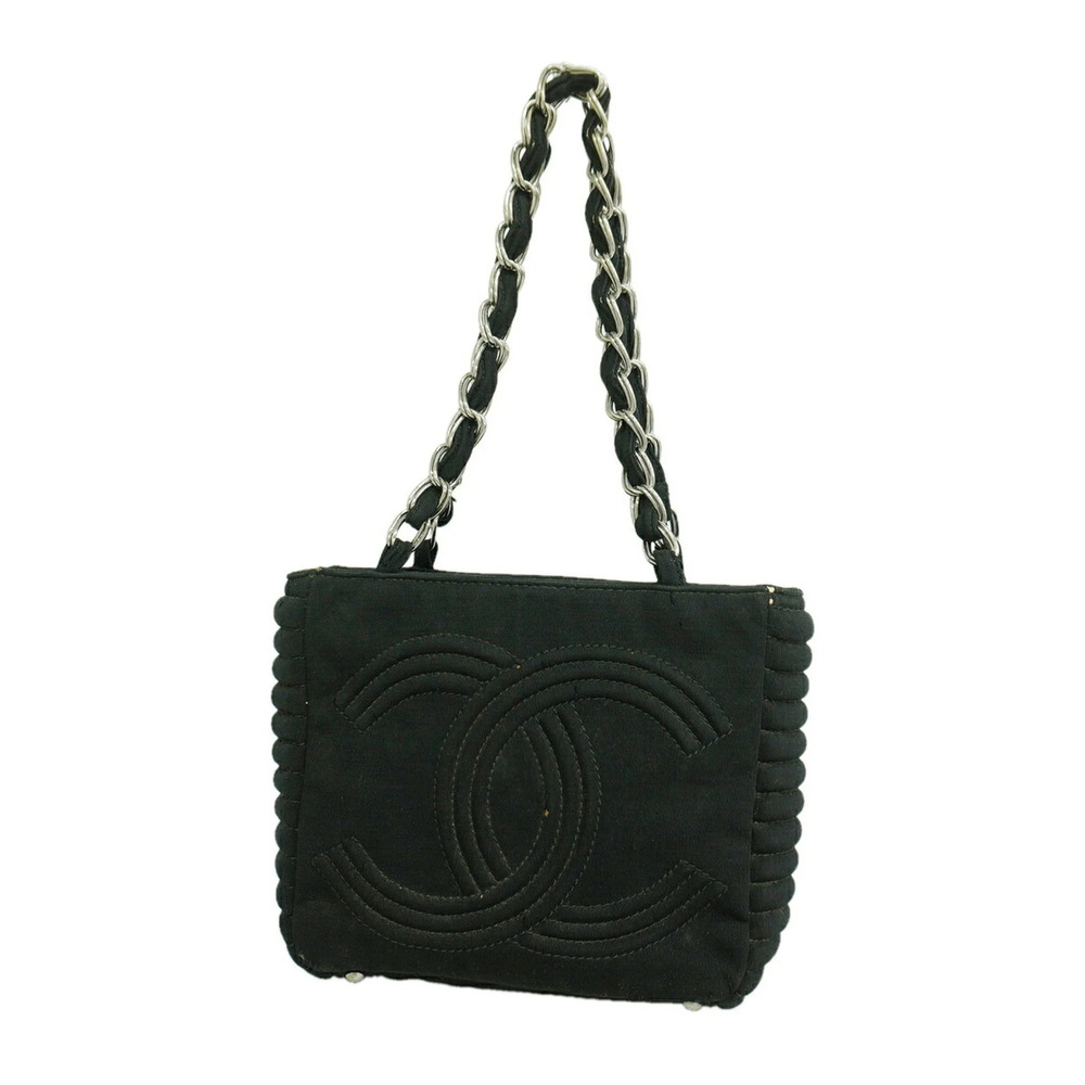 Chanel Shoulder Bag, Chain Strap, Cotton Jersey, Black, Women's, P3515710